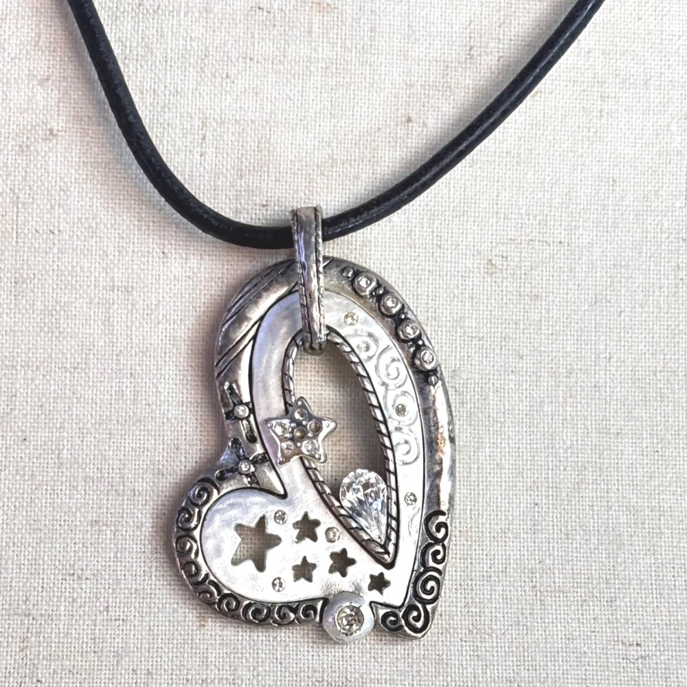 Vintage Heart Necklaces Silver Black Metal Crystal Y2K Grunge Celestial Goth - Picture 13 of 16